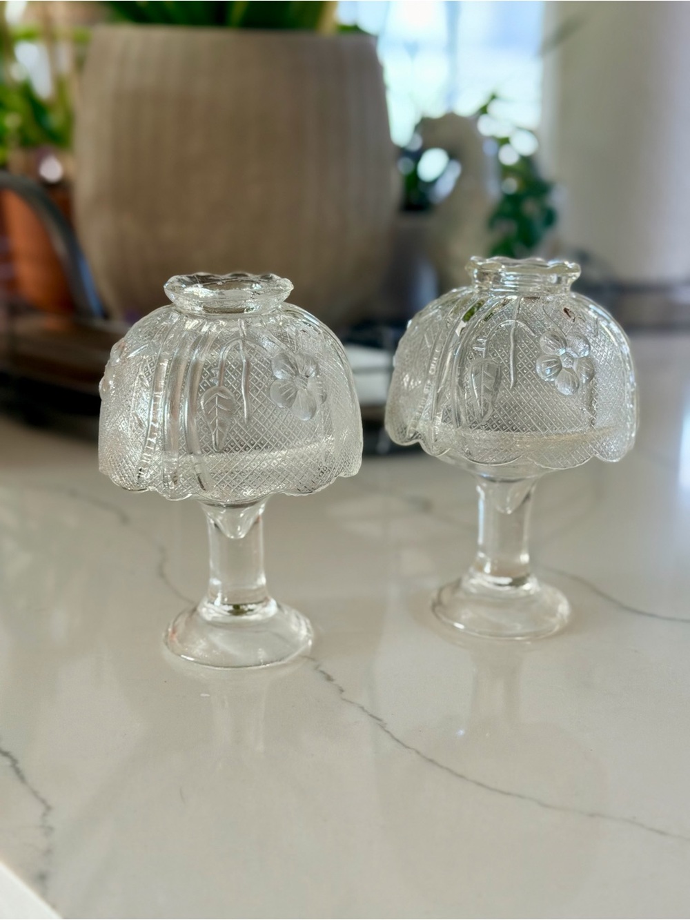 Indiana Glass Tiara Chantilly Fairy Lamps